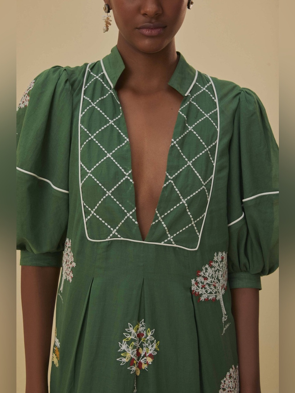 Farm Rio: Green Embroidered Trees Organic
Cotton Midi Dress - Picture 8 of 13